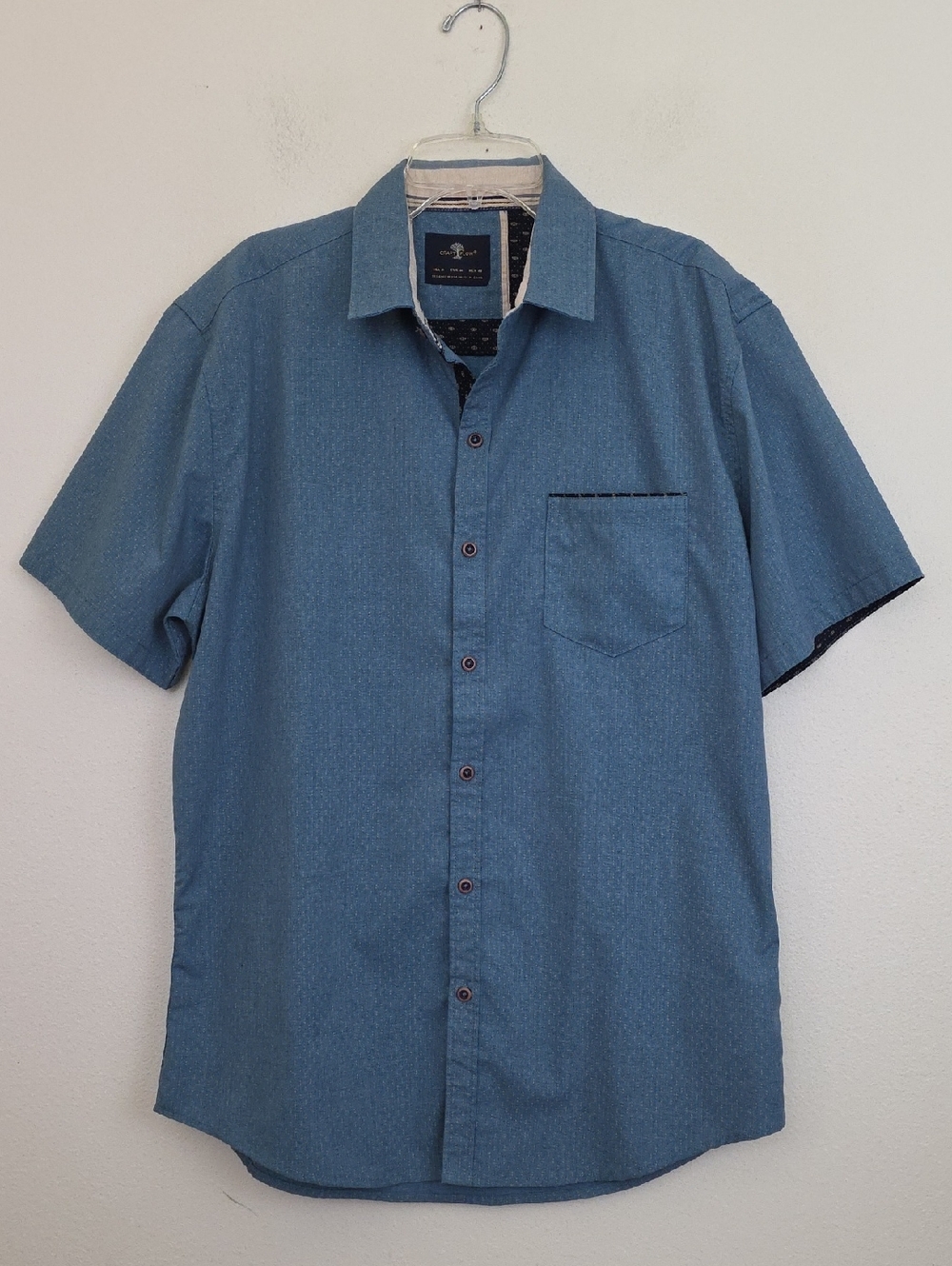 Craft + Flow Blue w/Double Yellow Dots Short Sleeve Cotton Blend Button Shirt M